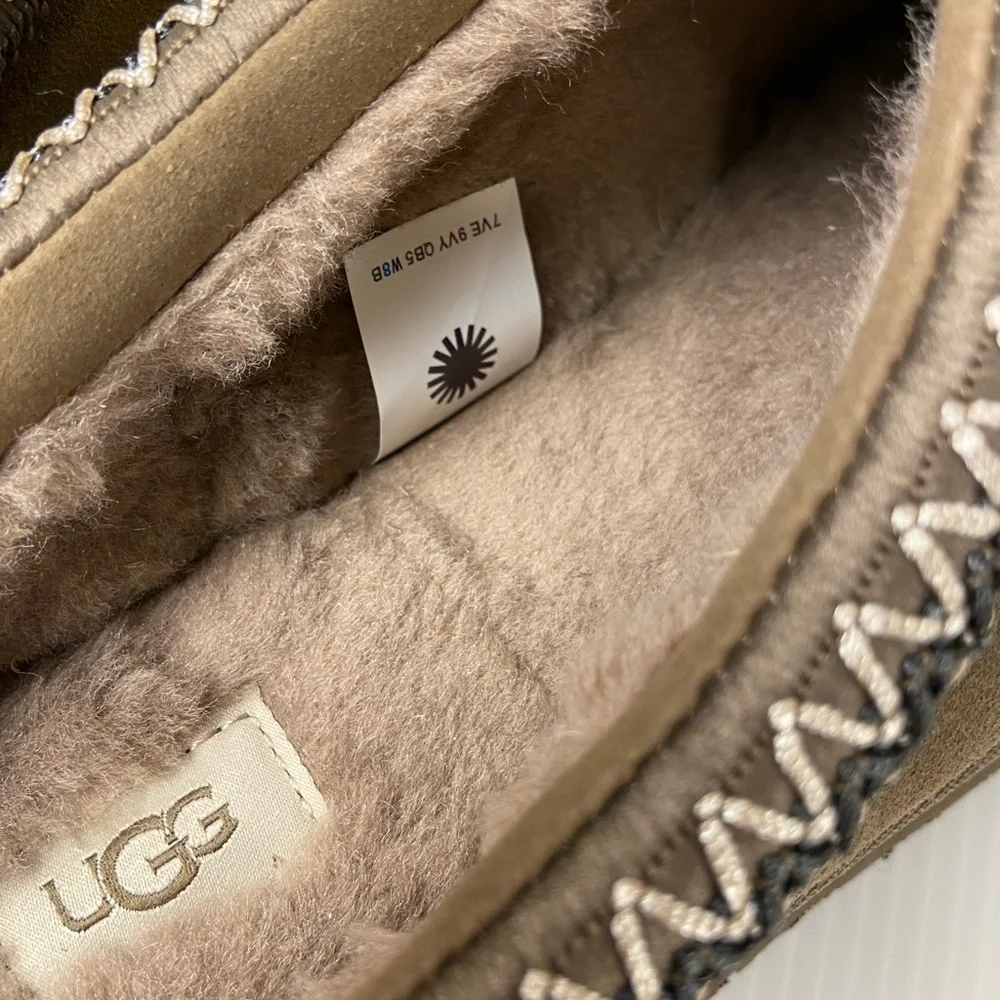 UGG Tazz Platform Slippers Womens 9 Driftwood Taupe Suede Plush Lined Shoes - Picture 10 of 14